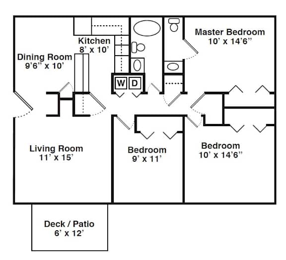 Floor Plan for 3 Bedroom 1.5 Bath Small