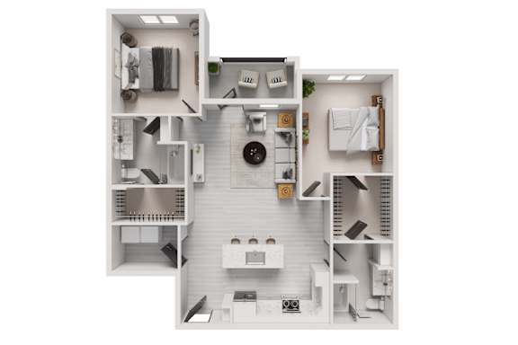 A floor plan of a house with a kitchen, living room, and bathroom.