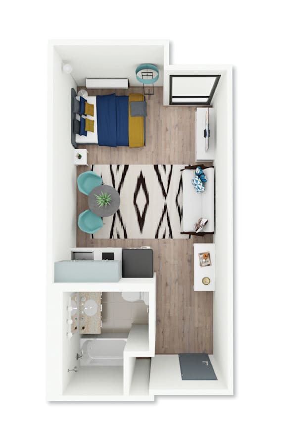 A small room with a bed, desk, and chair.