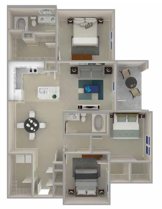 Floor Plan for the Floyd. A 3 Bedroom 2 Bathroom layout.