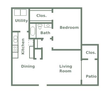 Floor Plan  Floor plan for One Bedroom One Bath Apartment