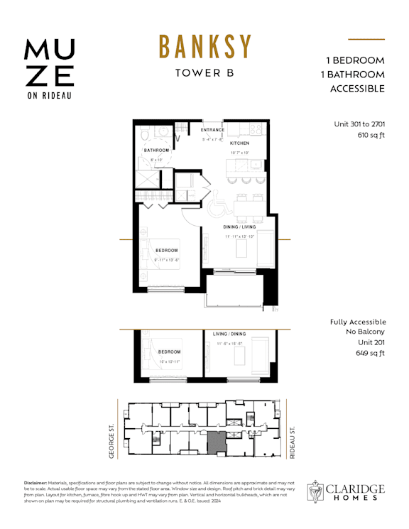 A floor plan for a fully accessible apartment with a bedroom, bathroom, and living room.