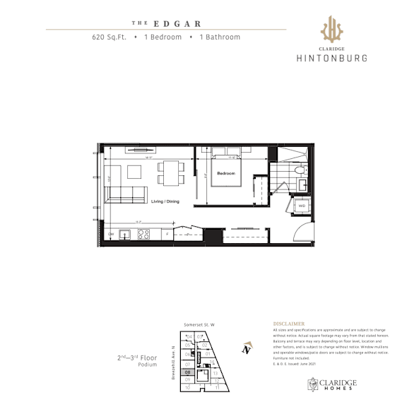 A floor plan for a 2nd-3rd floor podium in a building by Claridge Homes.