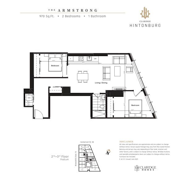 A black and white image of a floor plan for a 2 bedroom, 1 bathroom apartment.