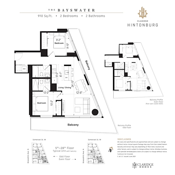 A floor plan for a property called The Bayswater by Claridge Hintonburg.