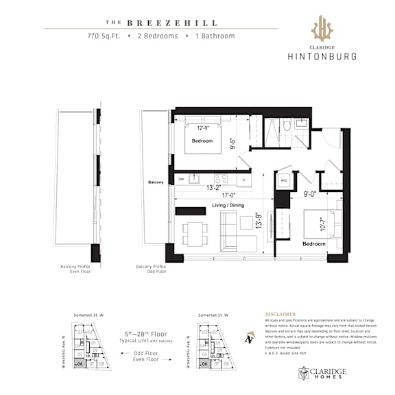 A floor plan for a 770 square foot home with two bedrooms and one bathroom is displayed.