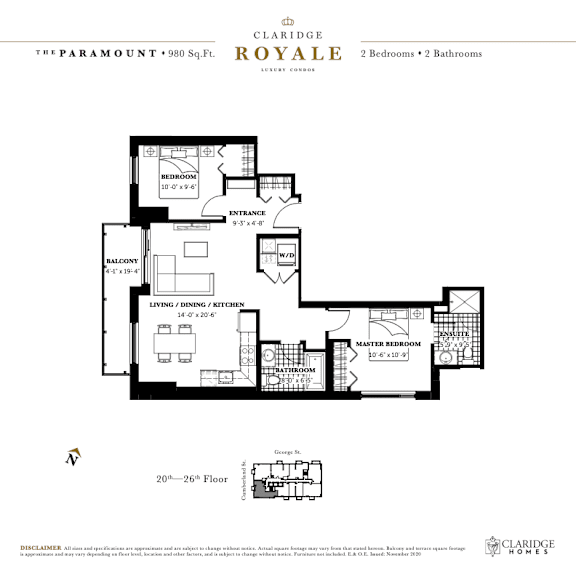 A floor plan for a home with 2 bedrooms and 2 bathrooms.