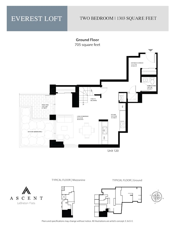 Floor plan for a two bedroom apartment.