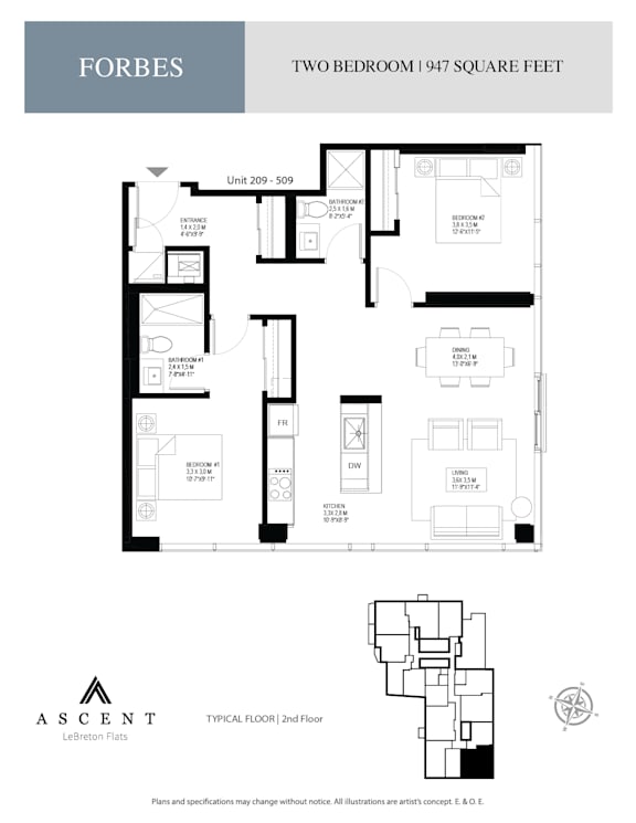 A black and white image of a floor plan for a two bedroom apartment.