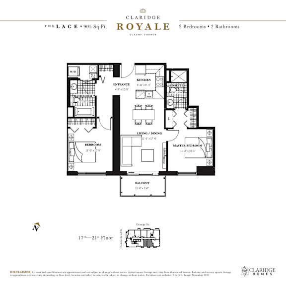 A floor plan for a Claridge Royale suite shows a living room, dining room, kitchen, and two bedrooms.