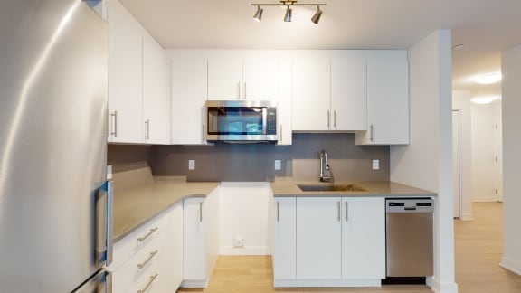 Frigidaire microwave in Loop apartment kitchen