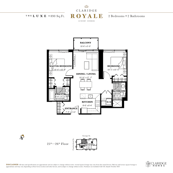 A floor plan for a Claridge Royale suite shows two bedrooms and two bathrooms.