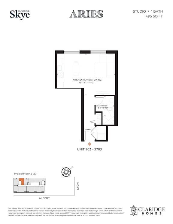 A floor plan for an apartment in the Skye building.