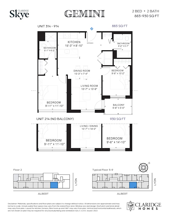 A floor plan for a home with two bedrooms, two bathrooms, and a living area.