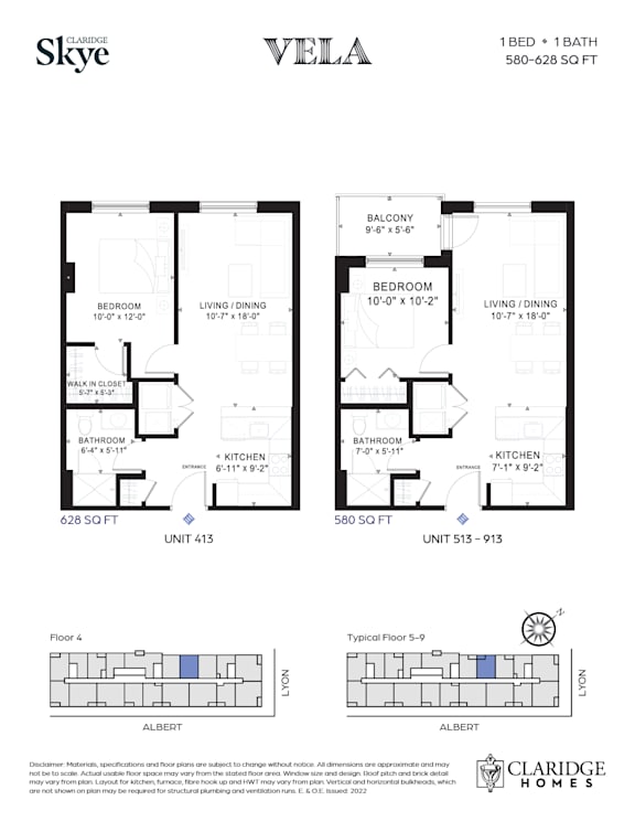A floor plan for a Vela property by Claridge Homes shows two different unit layouts.