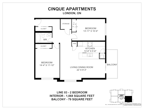 A floor plan for a small apartment with a bedroom, living room, and kitchen.