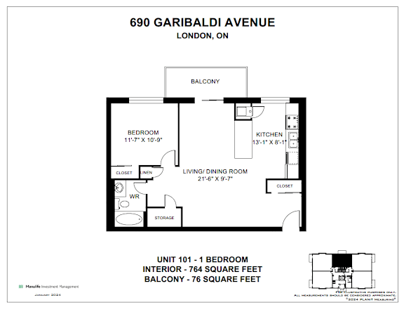 A floor plan for an apartment at 690 Garibaldi Avenue in London, Ontario.