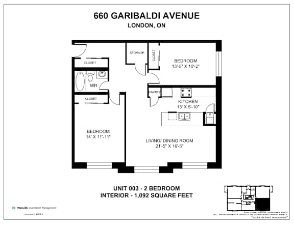 A floor plan for a 1,092 square foot unit at Manulife Investment Management.