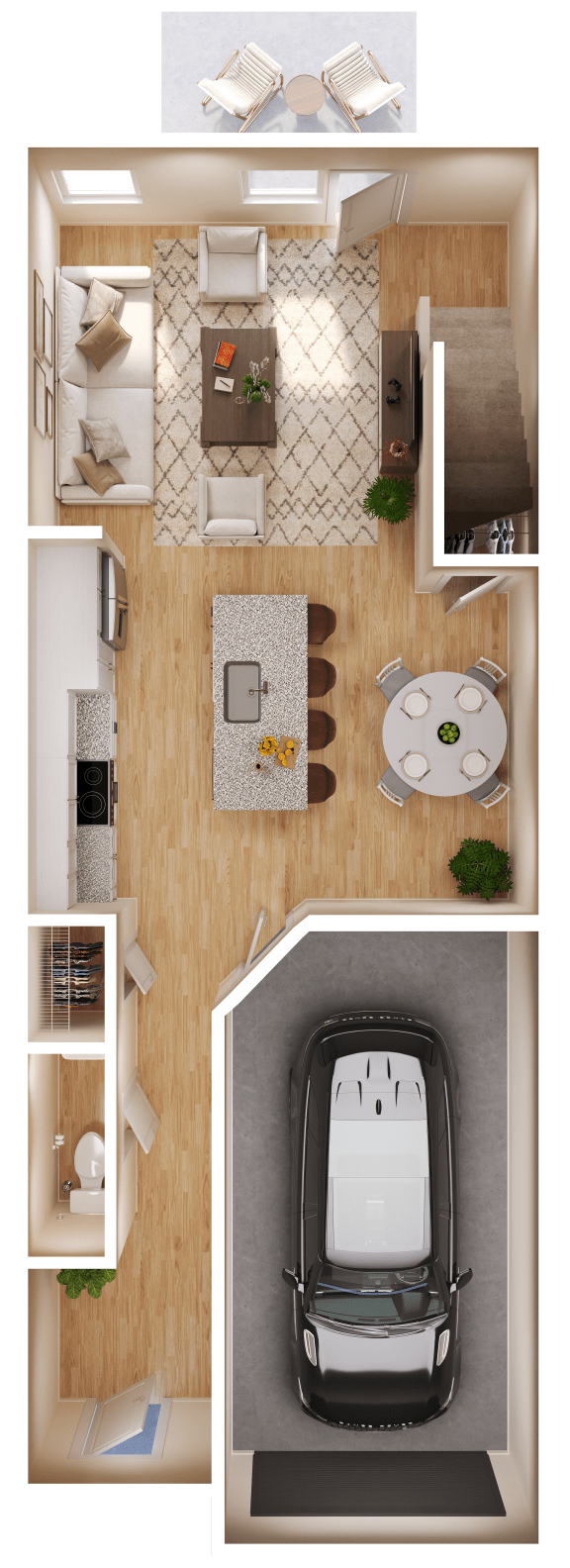 Floor Plan  B2 Two Bedroom / Two and a Half Bath Townhome  at Landon Green Artisan Cottages Apartments, Hickory, North Carolina