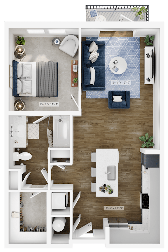 a 1 bedroom floor plan with a bathroom and a living room