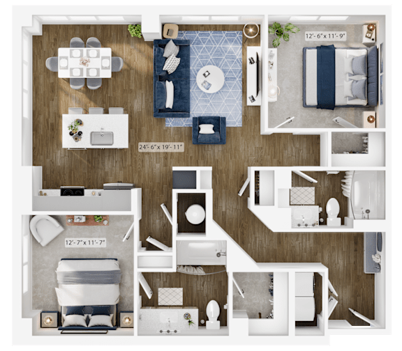 a 1 bedroom floor plan with a bathroom and a living room
