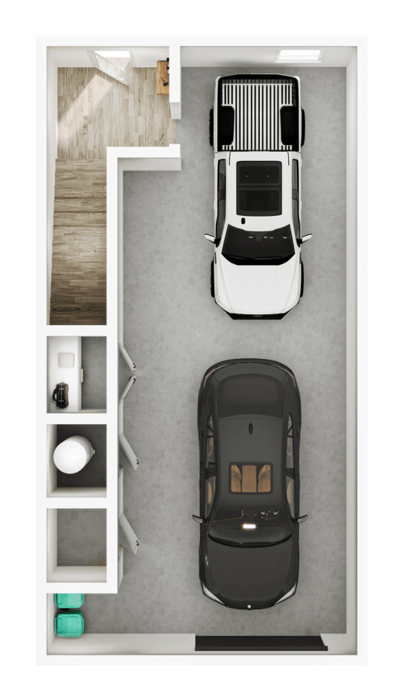 an aerial view of a car parked in a garage at The Collection Charlotte in Charlotte, NC, 28205