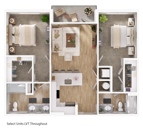 2 Bed 2 Bath Floor Plan at The Fitzgerald, Spartanburg, SC