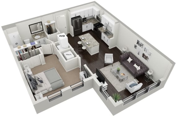 Floor Plan  1 Bedroom 1 Bath with Balcony A at Skylark, Savannah, GA, 31401