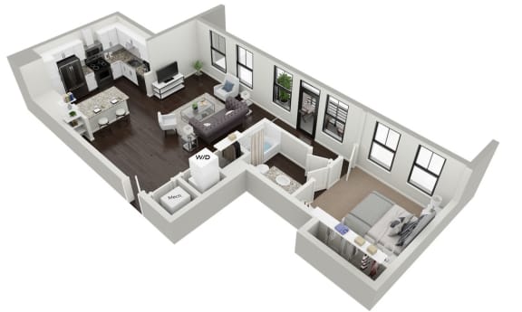 Floor Plan  1 Bedroom 1 Bath with Balcony C at Skylark, Savannah, Georgia