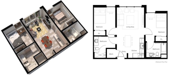 2 bedroom 2 bath floorplan