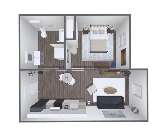 a floor plan of a studio apartment with a bedroom and living room