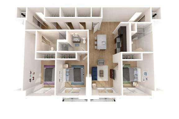 A white dollhouse with multiple rooms and furniture.