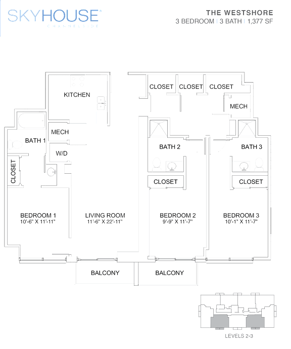A floor plan for a SkyHouse Channelside apartment.