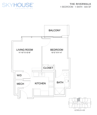 A floor plan for a Skyhouse Champs Elysees apartment.