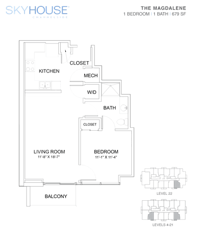 A floor plan of a Skyhouse apartment layout.