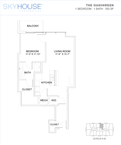 A floor plan of a Skyhouse Charleleidos apartment layout.