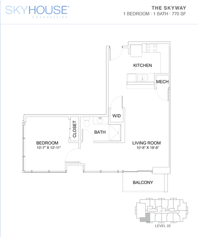A floor plan of a Skyhouse Cruiselodge hotel room.