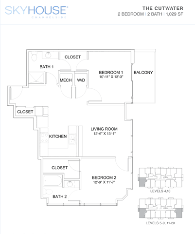 A floor plan of a Skyhouse Charleyside apartment layout.