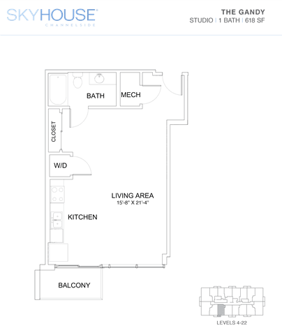 A floor plan of a Skyhouse Changliuise property showing a living area, kitchen, bath, and balcony.