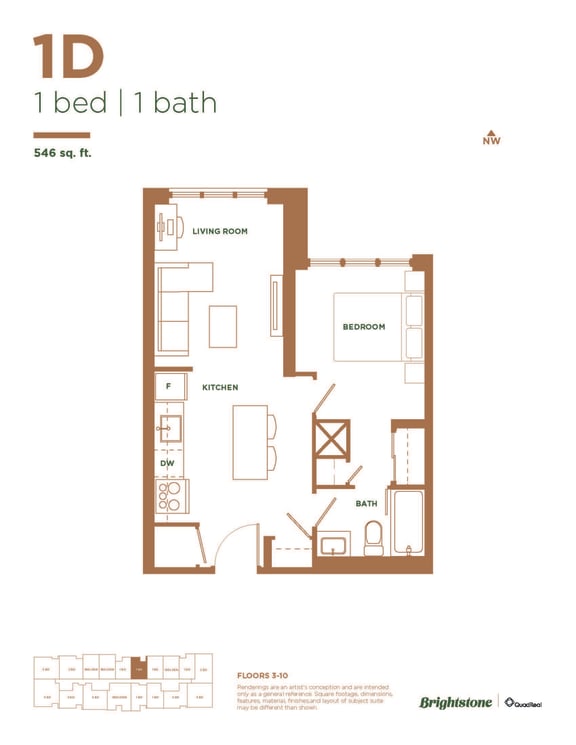 a typical floor plan of a 1 bedroom apartment