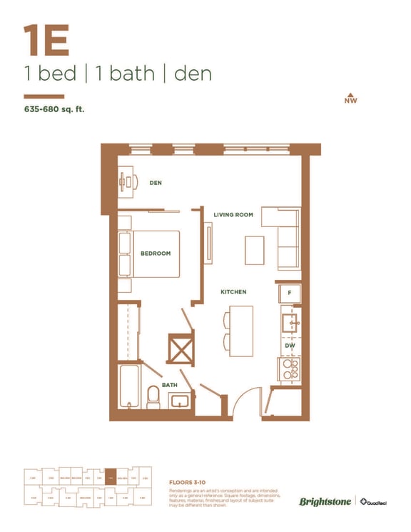 the typical floor plan of a 1 bedroom apartment
