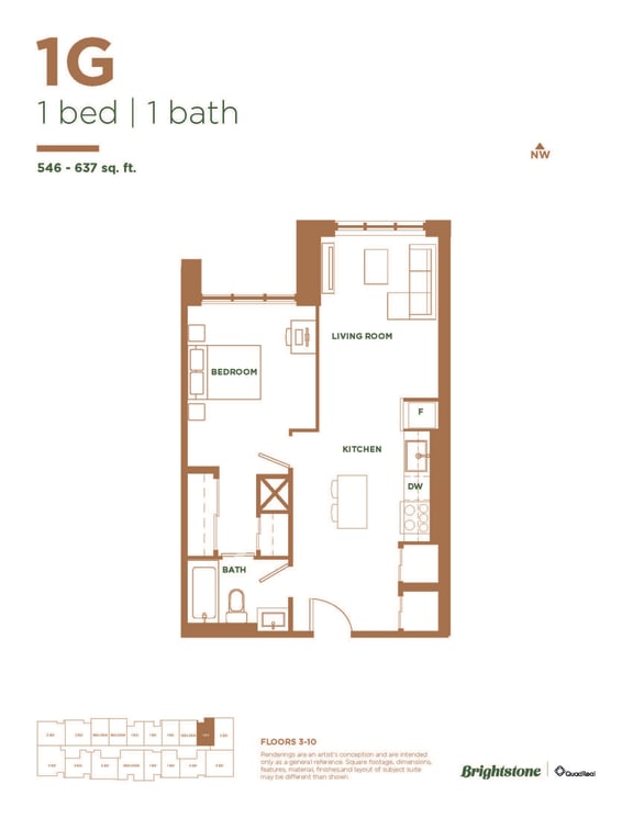 the floor plan of residence 1 bed 1 bath