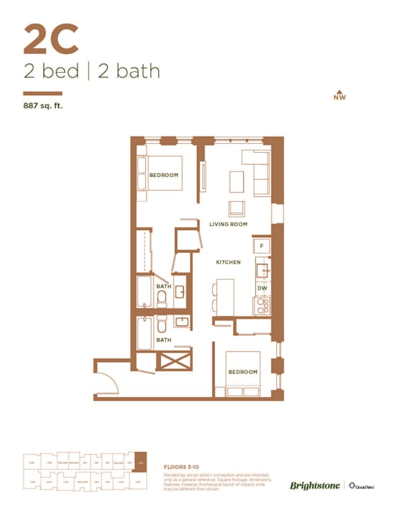the floor plan of 2 bed 2 bath apartment