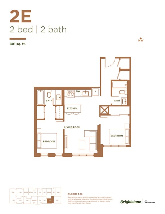 the second bedroom floor plan of a 2 bedroom apartment