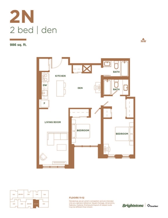 a typical floor plan of a 2 bedroom apartment
