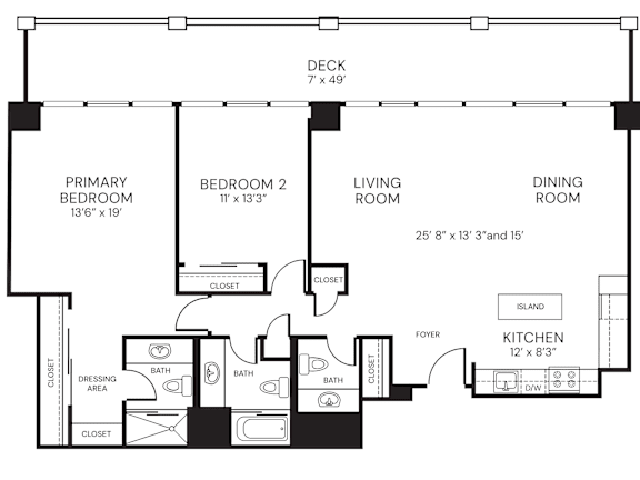 1265sf 2 bedroom 2.5 bath
