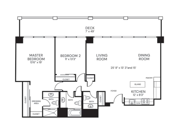 Floor Plan  a floor plan of a studio apartment with a bedroom and a living room