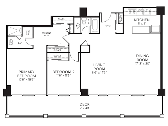1245sf 2 bedroom 2 bath