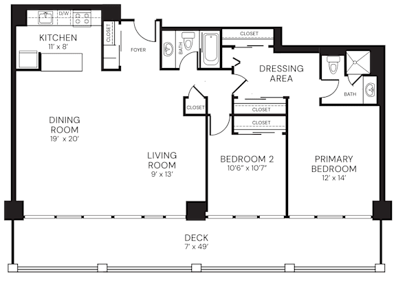 1250sf 2 bedroom 2 bath