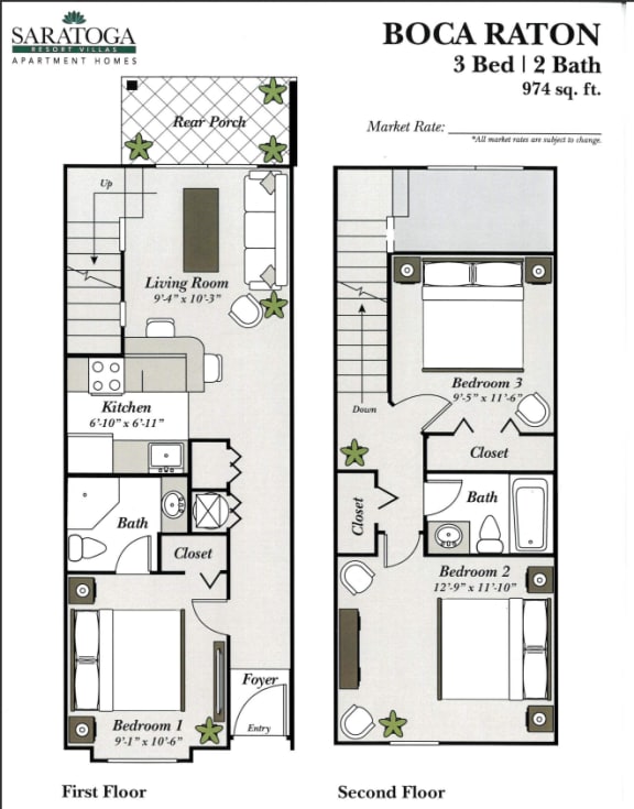 floor plans for two story home with 2 bedrooms and baths